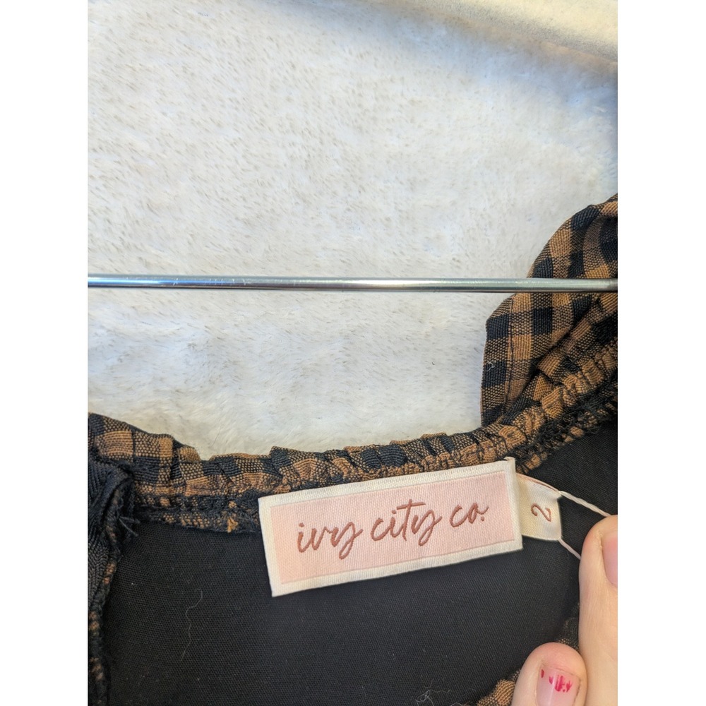 Ivy City Co Maple Women's Brown Gingham Check Midi Dress Size 2 NWT - Picture 9 of 14